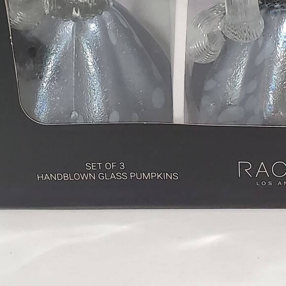 Rachel Zoe Set of 3 Pumpkins Halloween Fall Thanksgiving Blue Black Glass New - Picture 3 of 16